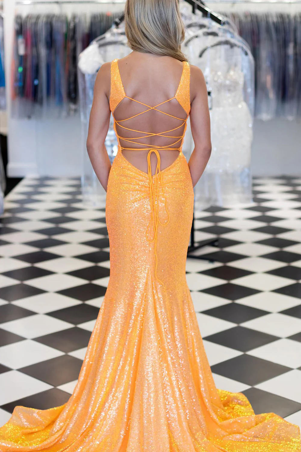Mermaid Sequins Prom Dress with Lace Up Back - Image 2