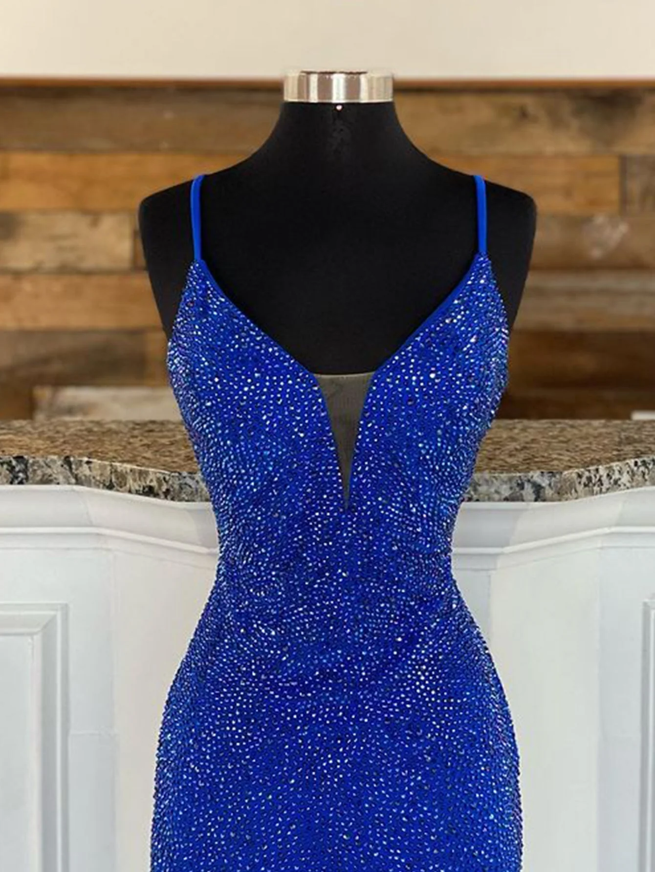 Mermaid V Neck Beaded Jersey Prom Dress with Slit - Image 3