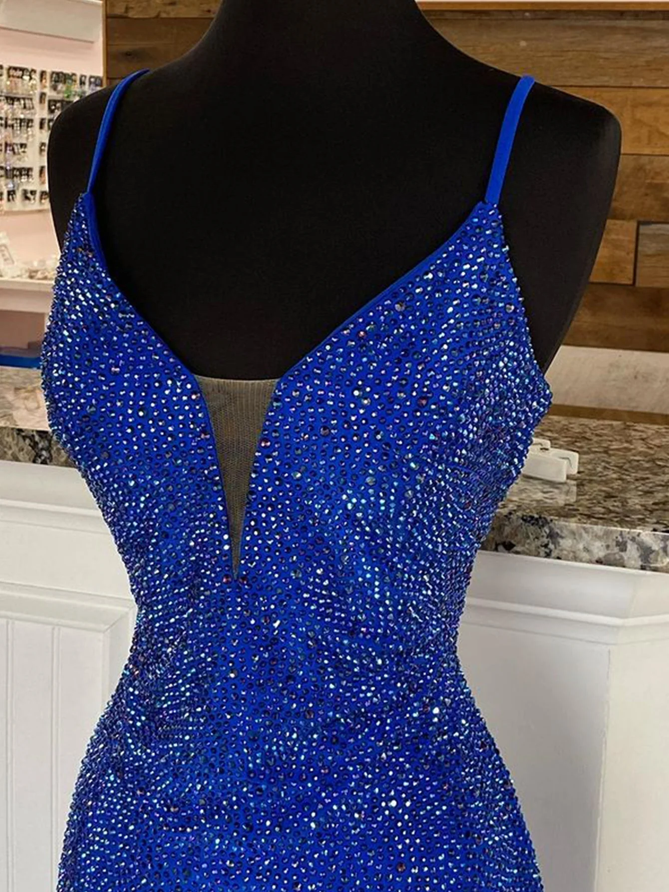 Mermaid V Neck Beaded Jersey Prom Dress with Slit - Image 4