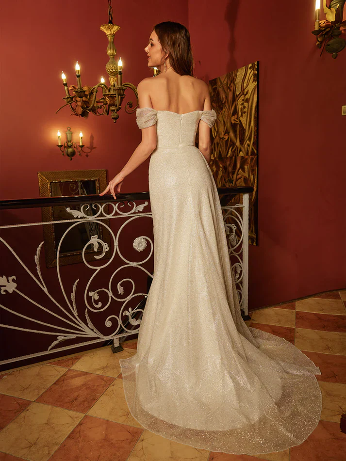 Sparkly Sheath/Column Off-the-Shoulder Split Side Long Evening Dresses - Image 4