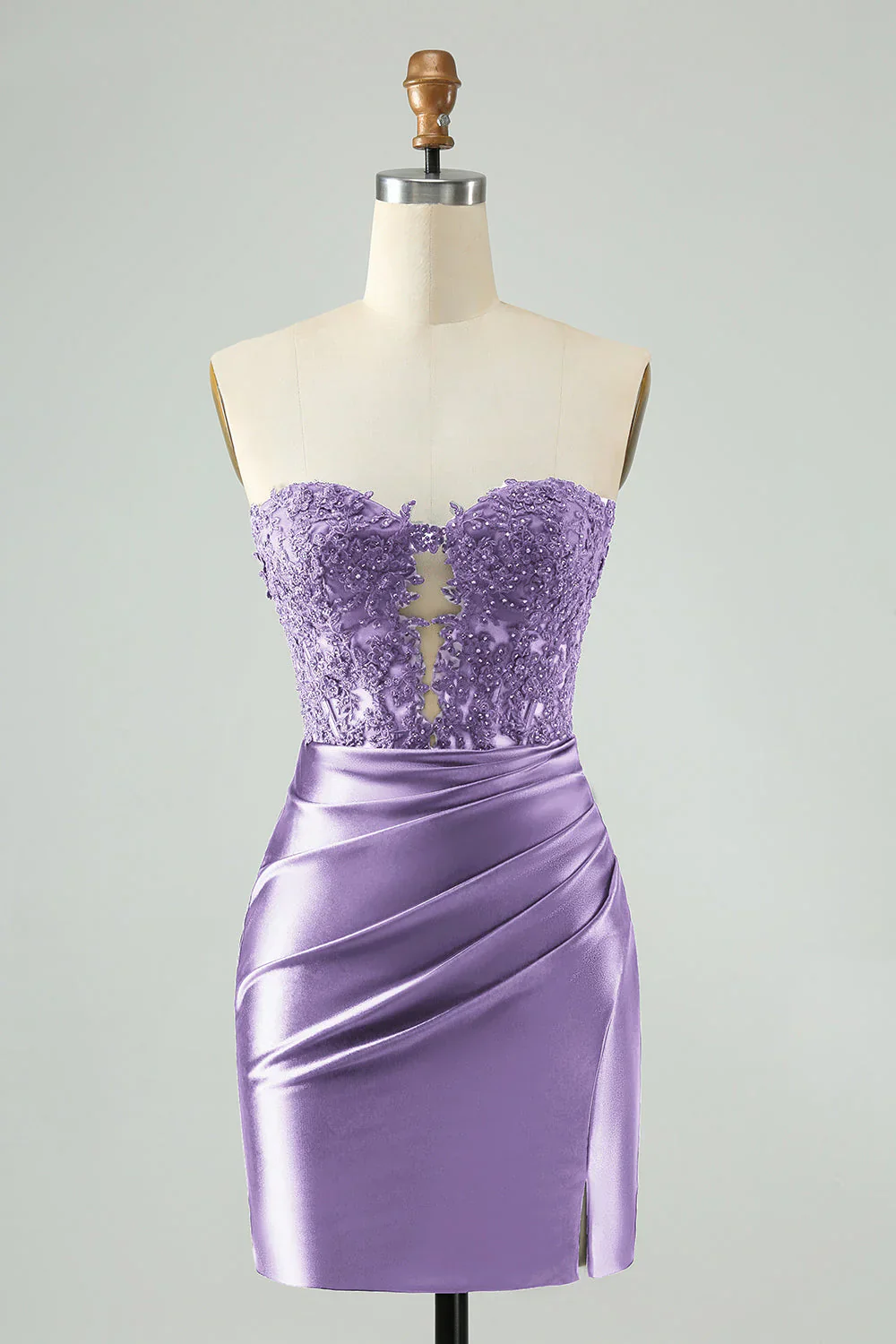 Sparkly Strapless Beaded Appliques Fuchsia Homecoming Dress - Image 9