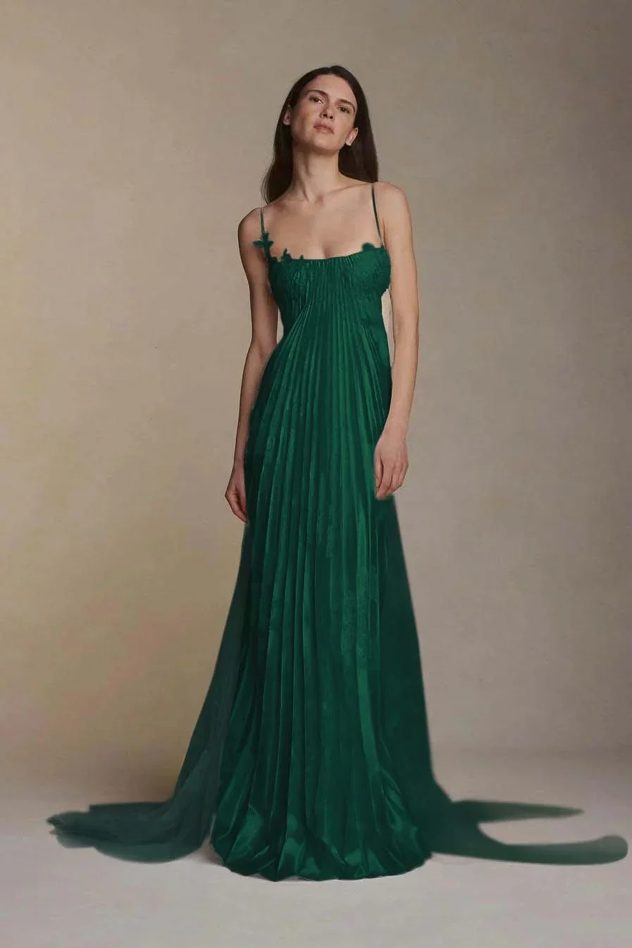 Stain Spaghetti Strap Sleeveless Long Prom Dress With Appliques - Image 8