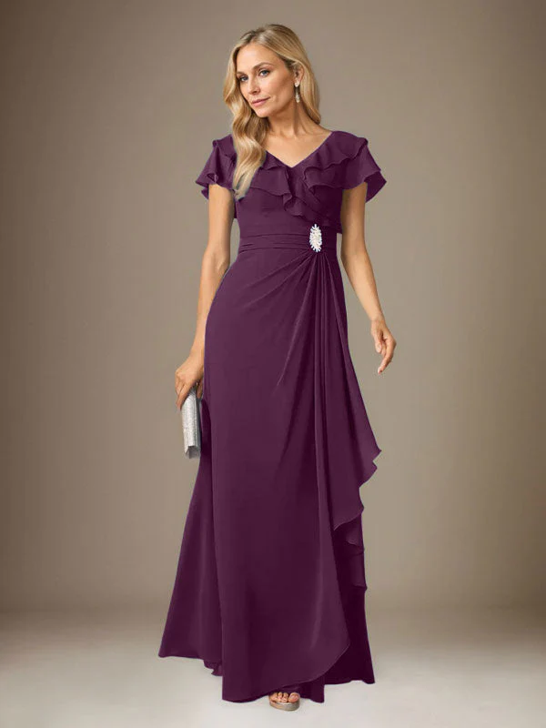 Stormy A-Line V-Neck Ruched Chiffon Dress - Image 18