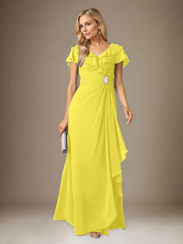 Stormy A-Line V-Neck Ruched Chiffon Dress - Image 48