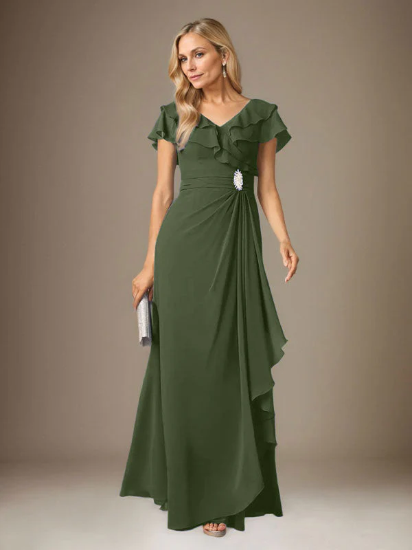 Stormy A-Line V-Neck Ruched Chiffon Dress - Image 53