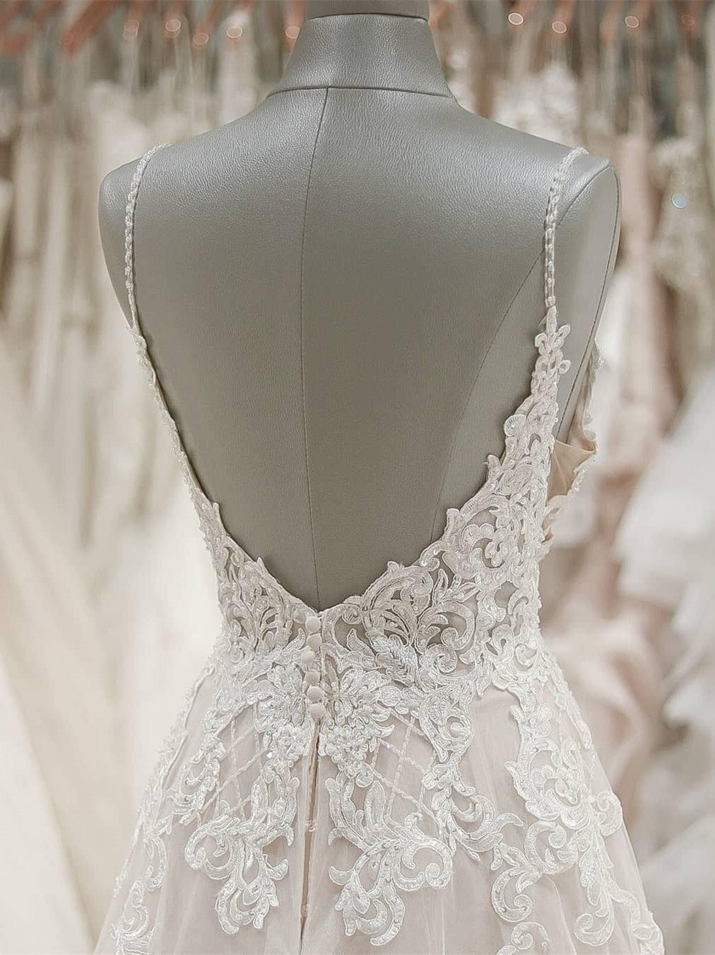 Strap V Neck Beach Wedding Dresses Backless Ivory Tulle Wedding Dress WD309 - Image 4