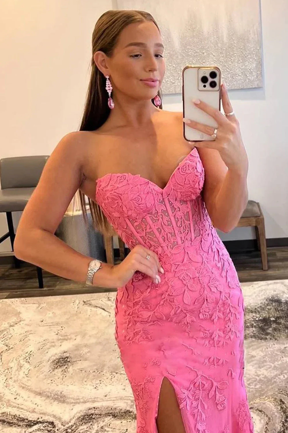 Mermaid Strapless Corset Lace Prom Dress with Slit - Image 2
