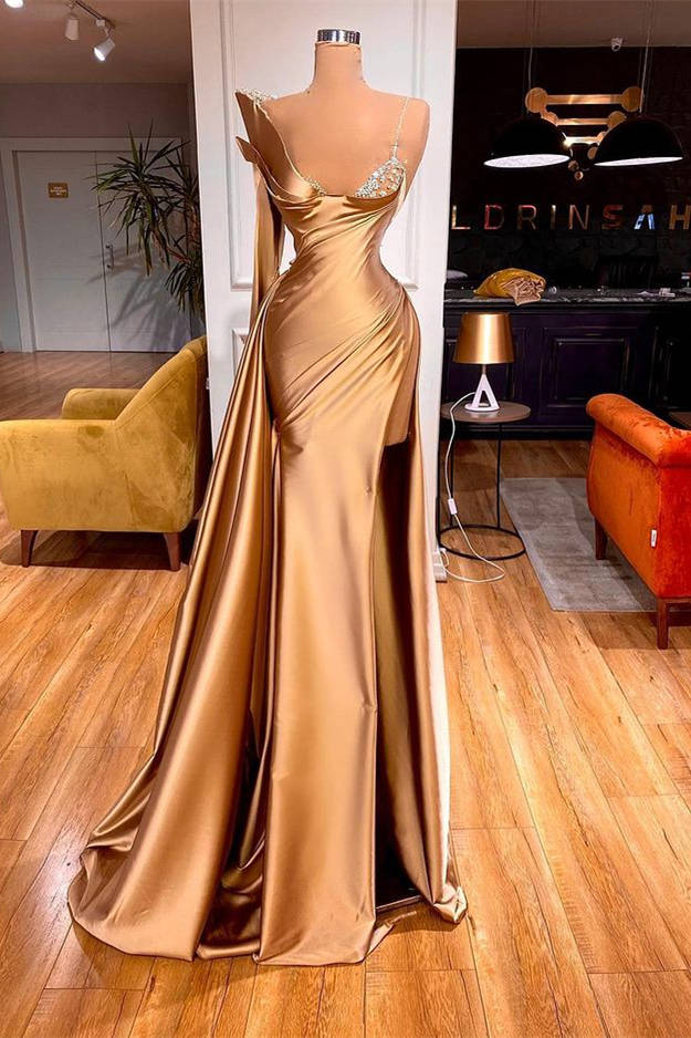 Classy One Shoulder Long Sleeves Prom Dresses Mermaid Split With Beadings - Image 2