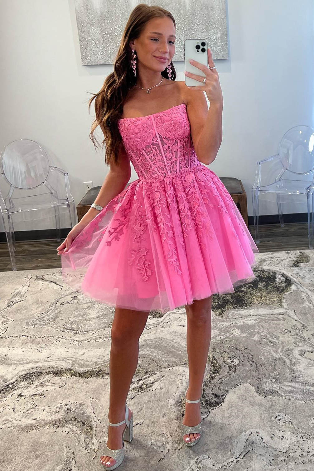 A-Line Tulle Lace Homecoming Dress with Appliques - Image 2