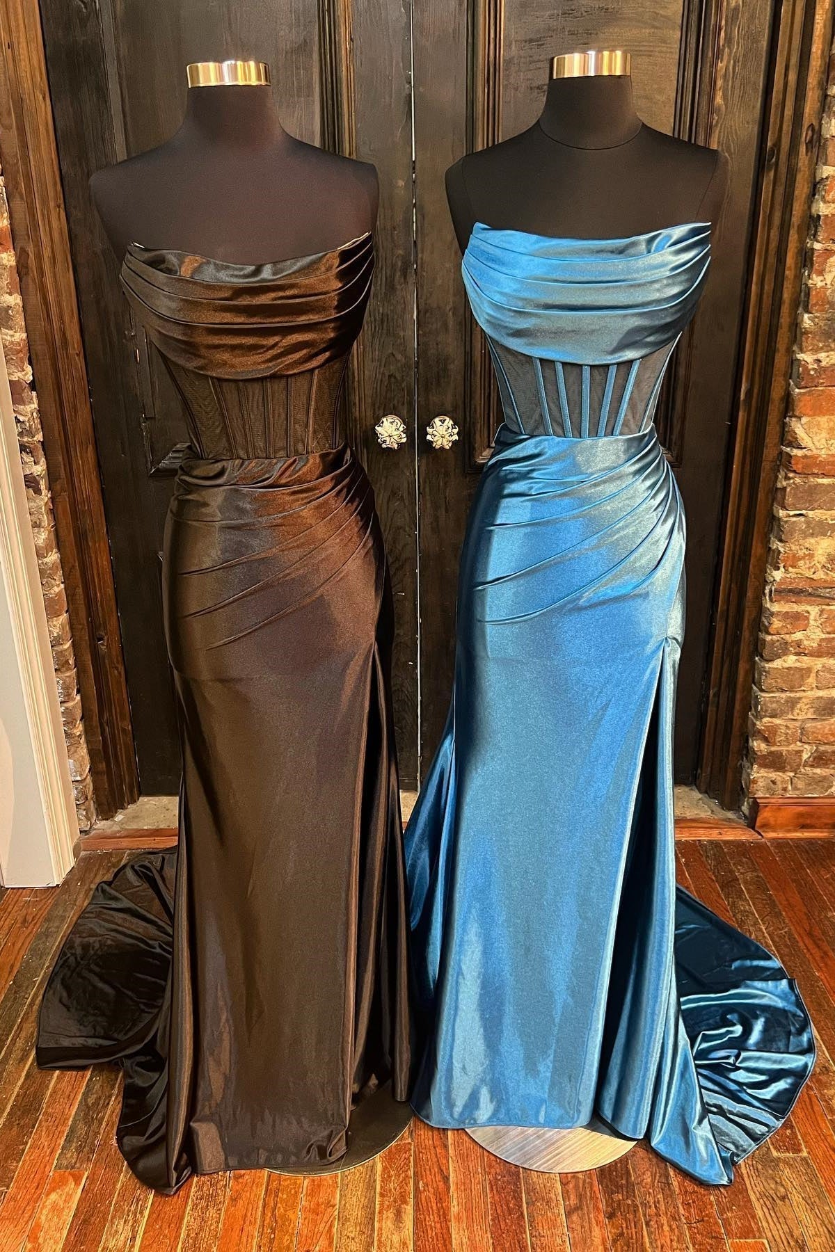 Strapless Pleated Boning Sheer Long Prom Dress with Slit - Image 7