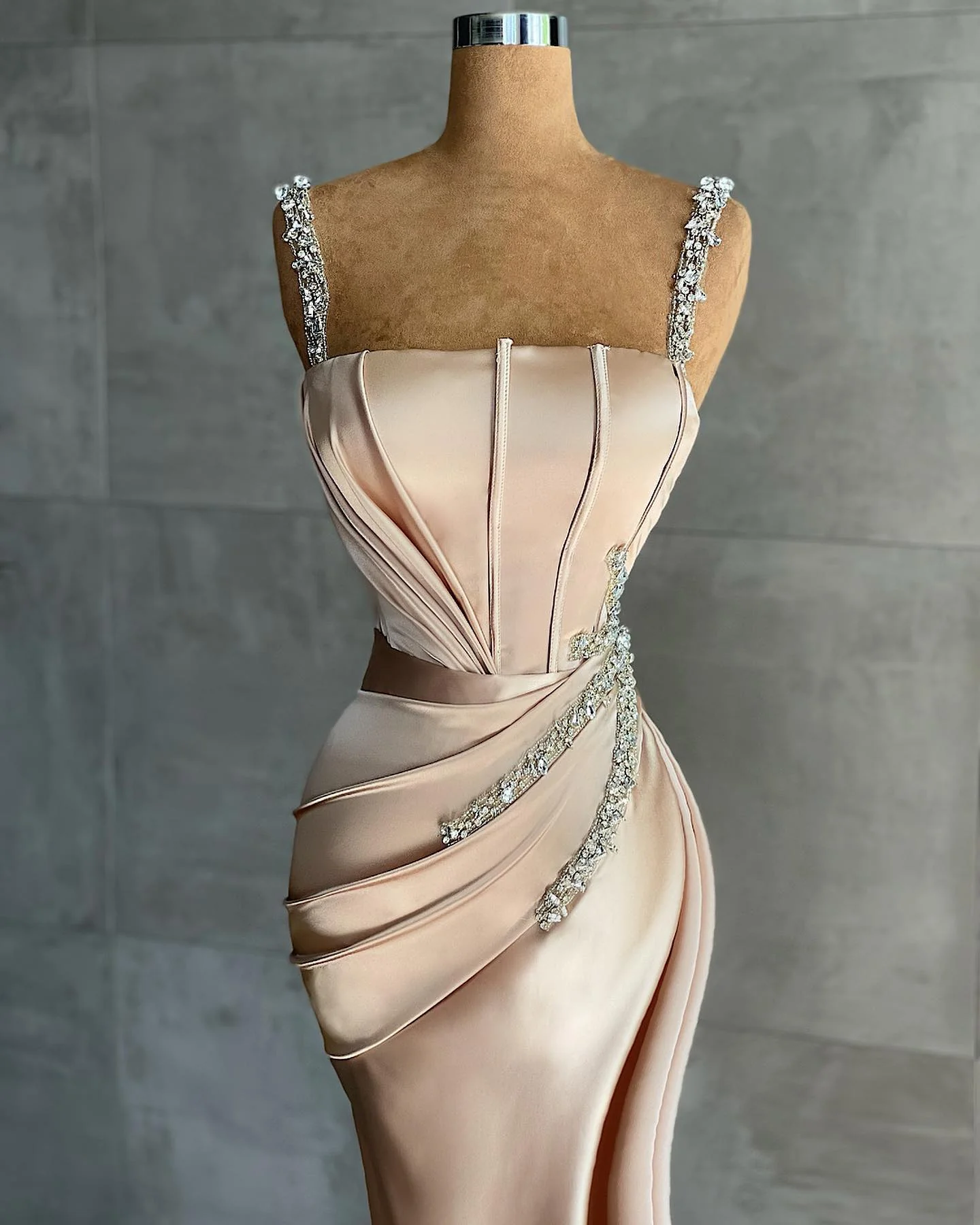 Straps Long Mermaid Prom Dress Split Ball Dresses Beadings - Image 2