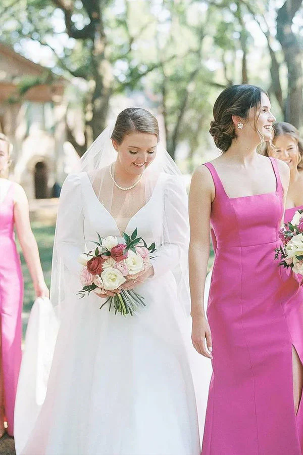 Straps Sleeveless Mermaid Bow Pink Long Bridesmaid Dress - Image 2