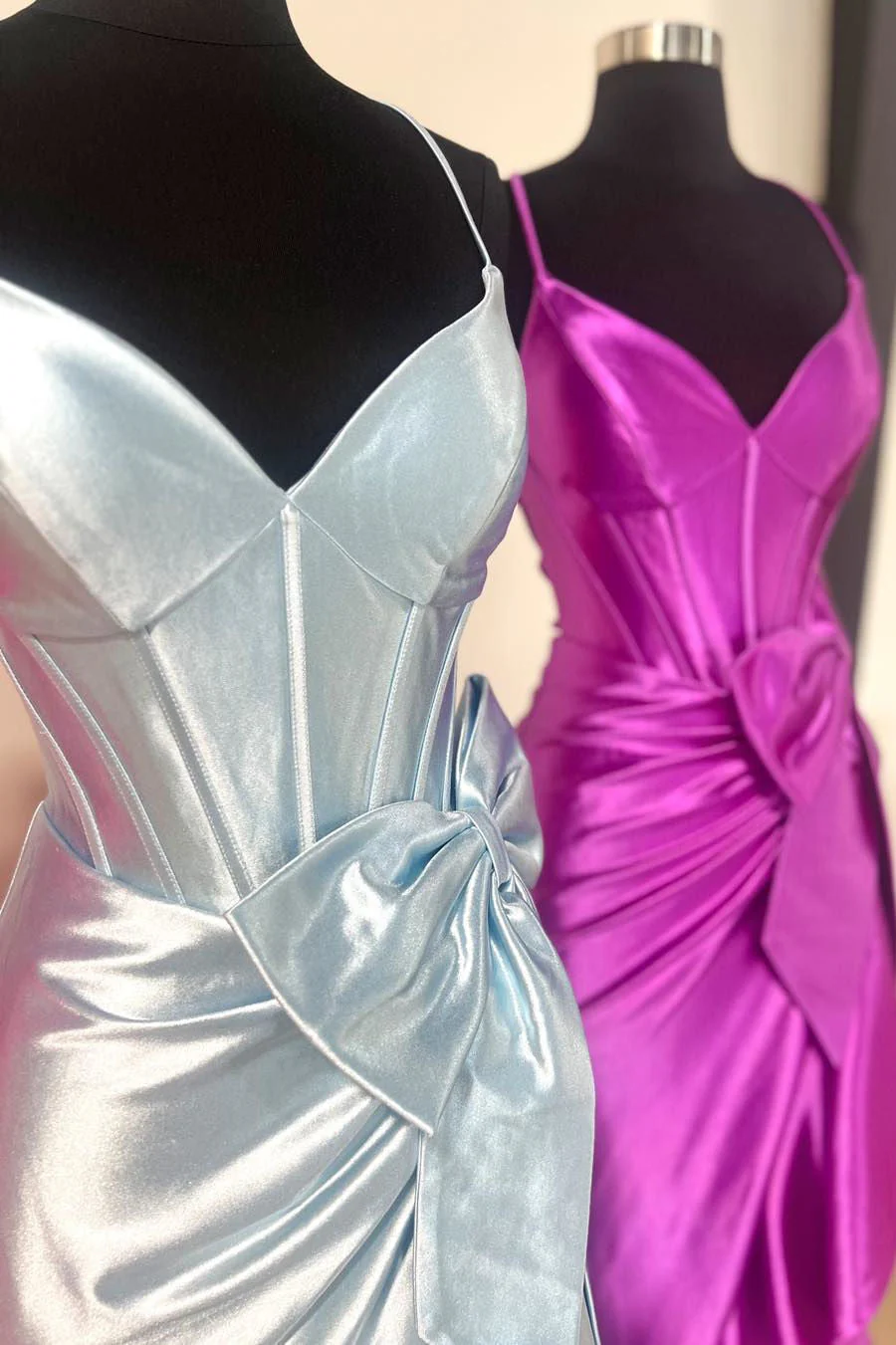 Straps V-Neck Satin Mermaid Prom Dress with Bow - Image 4