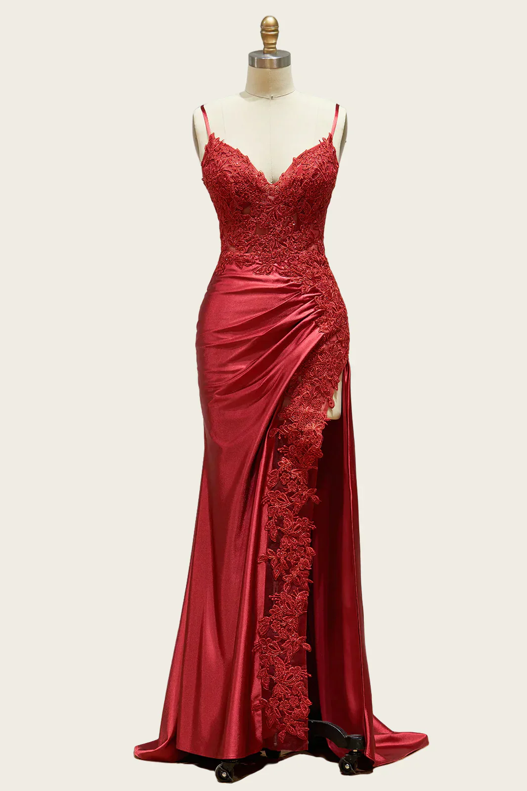 Straps Black Appliques Long Dress with Slit - Image 4