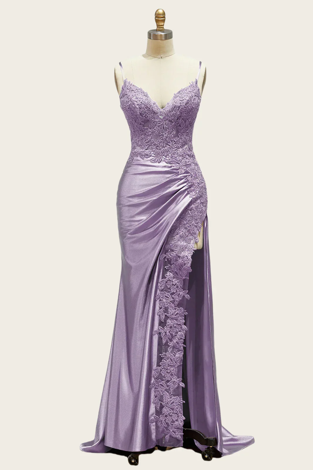 Straps Black Appliques Long Dress with Slit - Image 7
