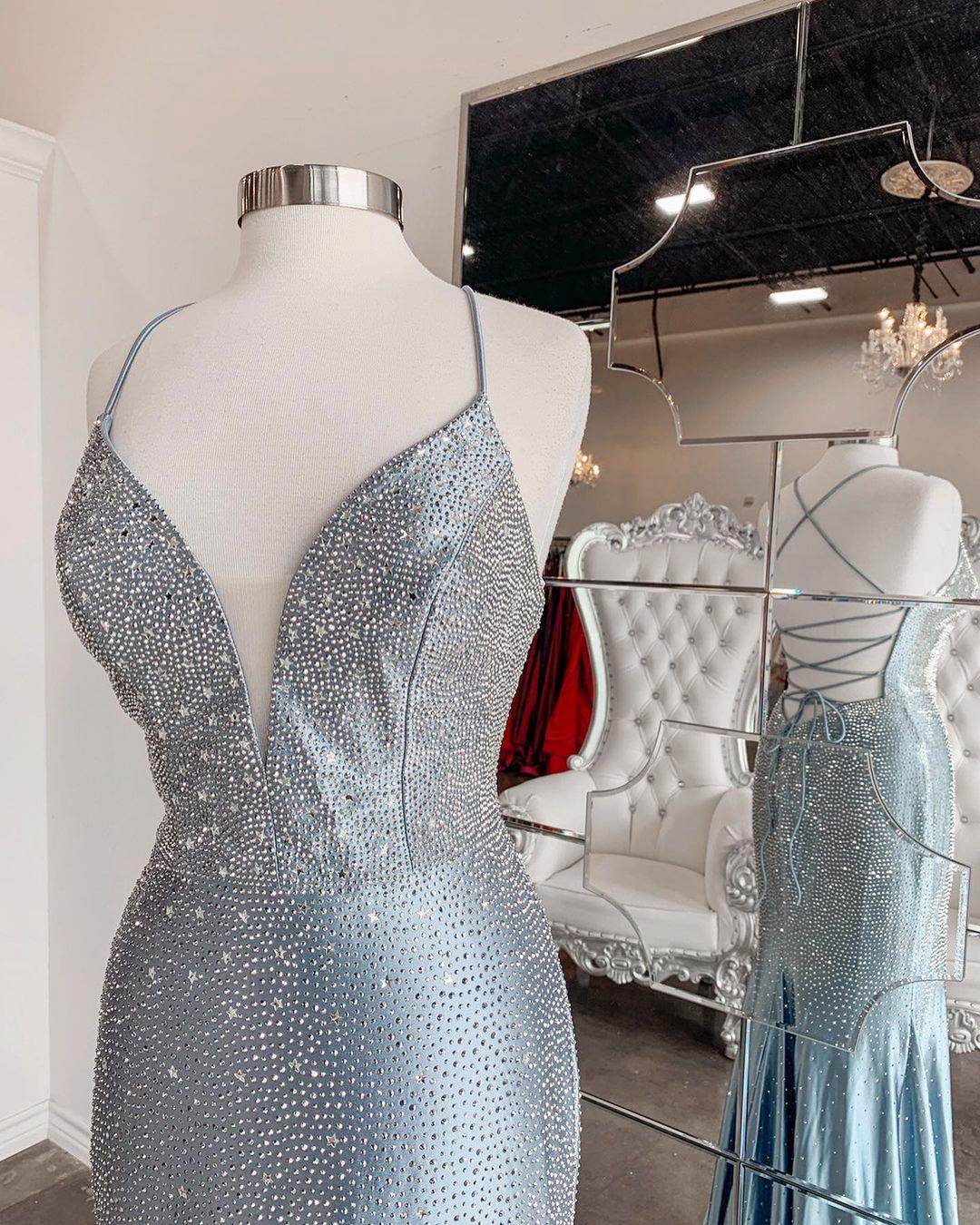 Stunning Mermaid Silver Long Prom Dress - Image 4