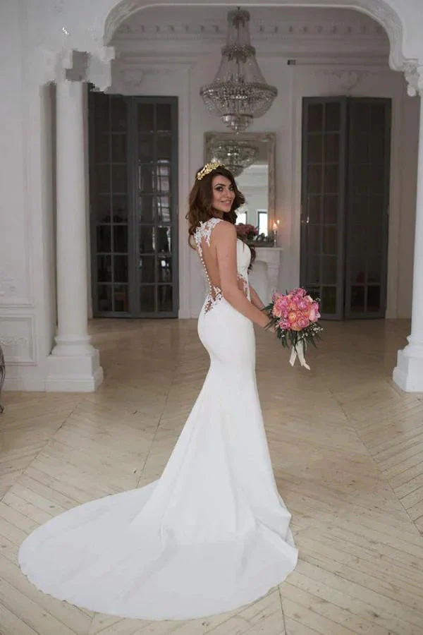 Stunning Mermaid Sleeveless Lace Wedding Dress Zipper Button WD041 - Image 4