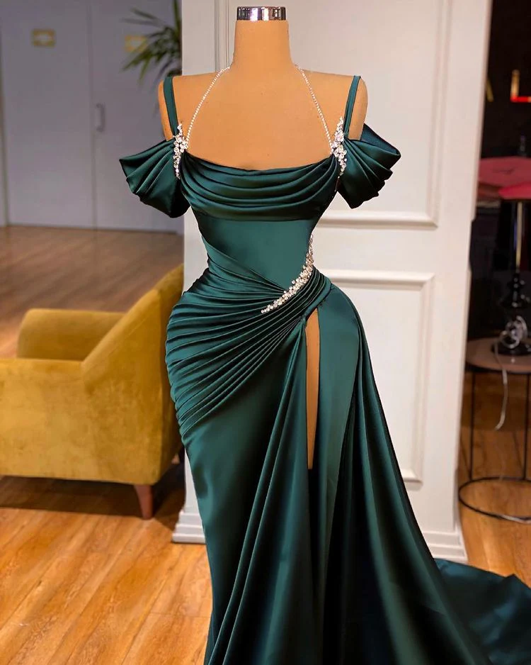 Classy Mermaid Prom Dress Ruffles With High Split Off-the-Shoulder - Image 2