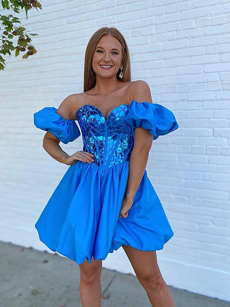 A Line Off the Shoulder Short Homecoming Dress - Image 4