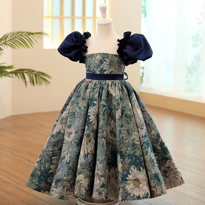 Toddler First Communion Dress Girl Summer Flower Printing Formal Party Princess Dress - Image 2