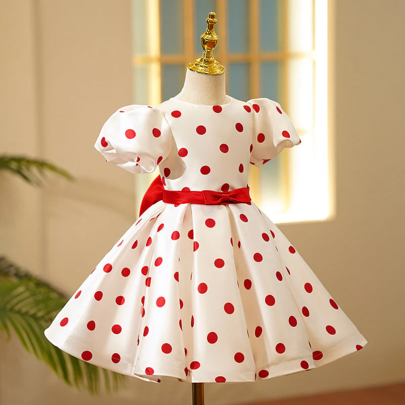 Sweet Baby Girls Red Polka Dot White Tutu Skirt Toddler First Communion Dress - Image 3