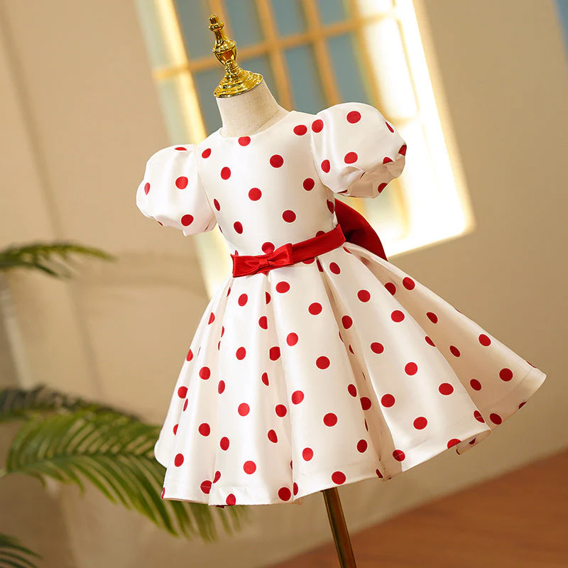 Sweet Baby Girls Red Polka Dot White Tutu Skirt Toddler First Communion Dress - Image 4