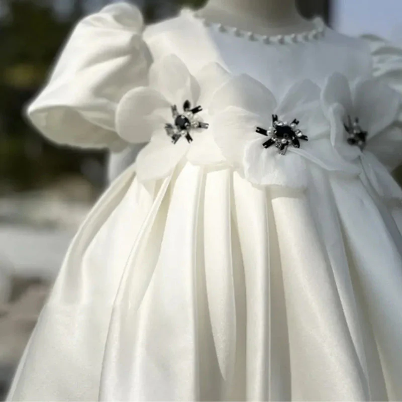 Sweet Baby Girls White Big Bow Puff Dress Toddler First Communion Dress - Image 5