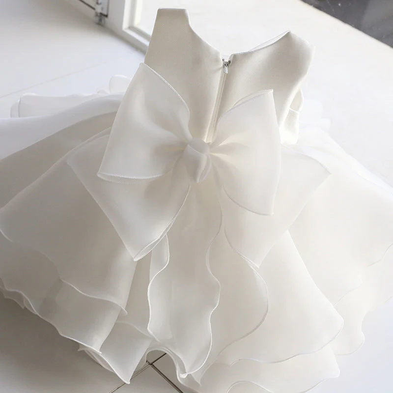 Sweet Baby Girls White Sleeveless Pearl Mesh Princess Dress Toddler First Communion Dress - Image 3