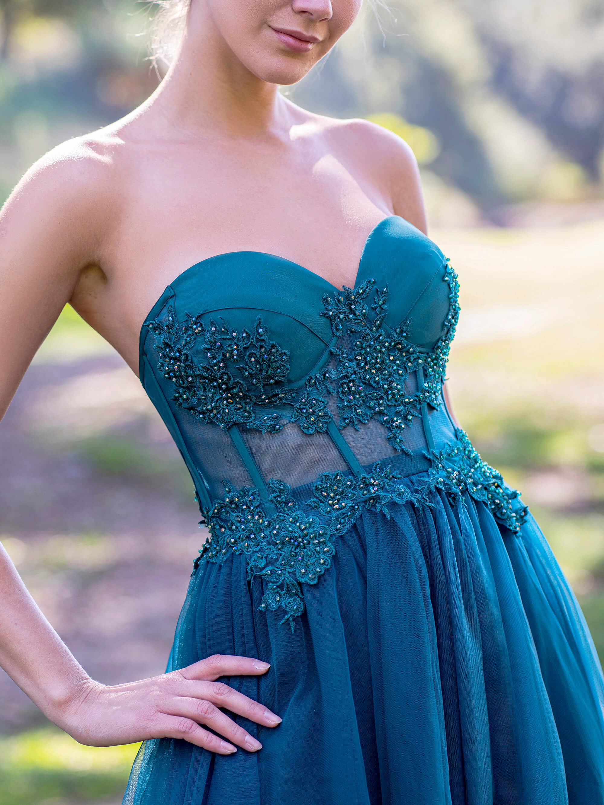 Corset Lace Floor Length Tulle Prom Dress - Image 5