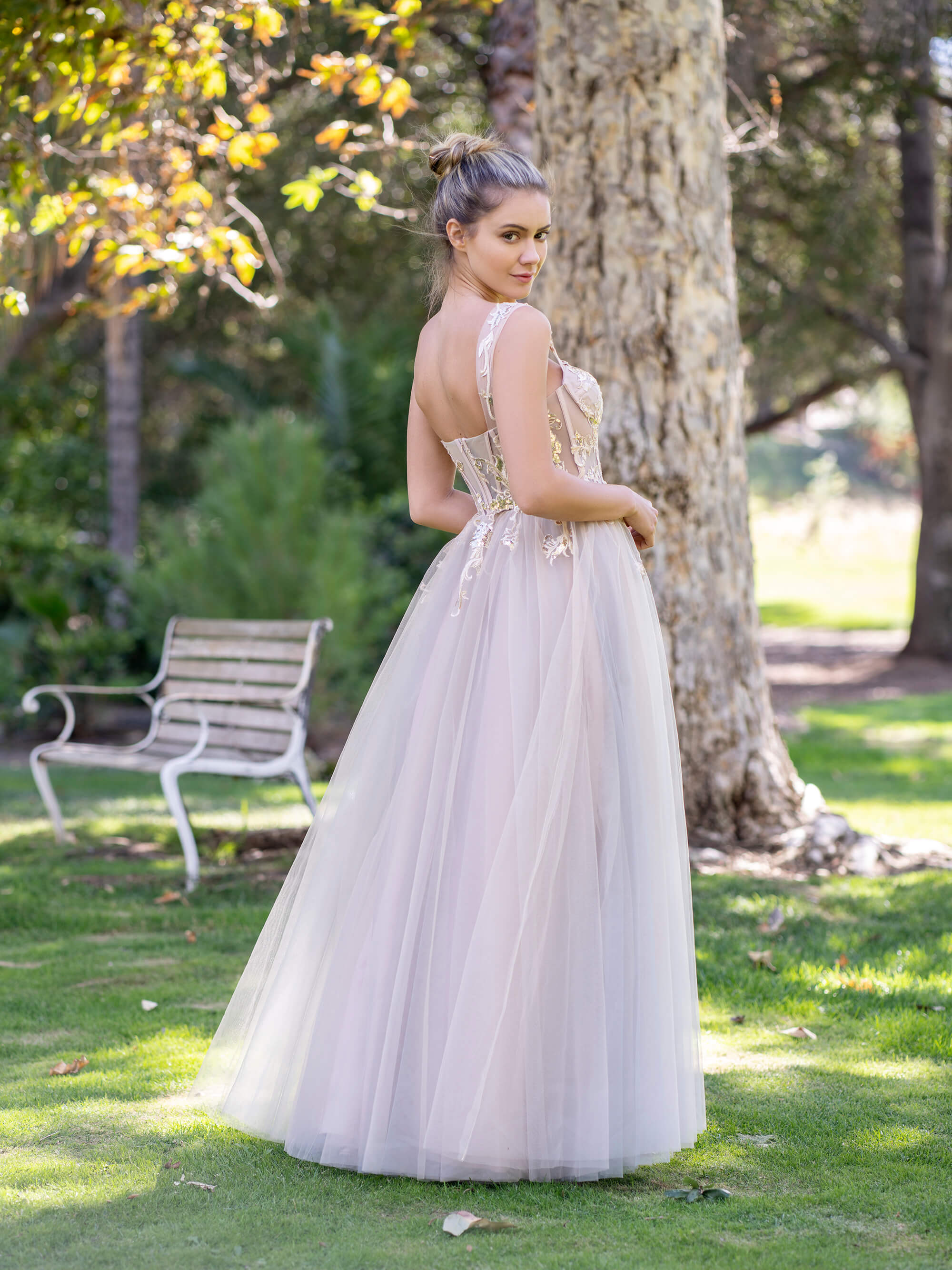 Corset Lace Floor Length Tulle Applique Prom Dress - Image 2