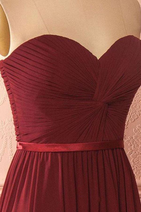 Sweetheart Neck Chiffon Burgundy Long Prom Dress Bridesmaid Dress - Image 3