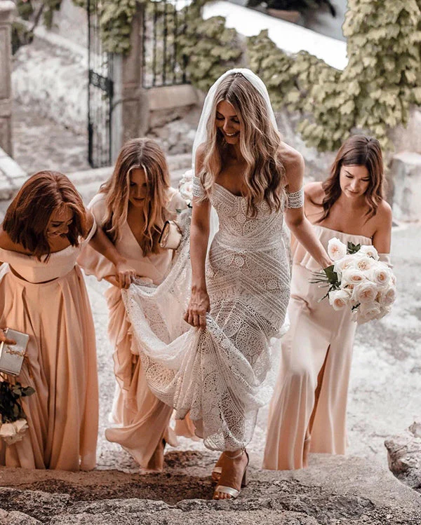 Sweetheart Neck Lace Beach Ivory Rustic Boho Wedding Dresses - Image 12