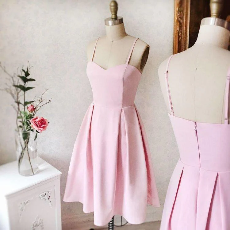 Sweetheart Neck Short Pink Prom Dresses Satin Homecoming Dresses PD400 - Image 2