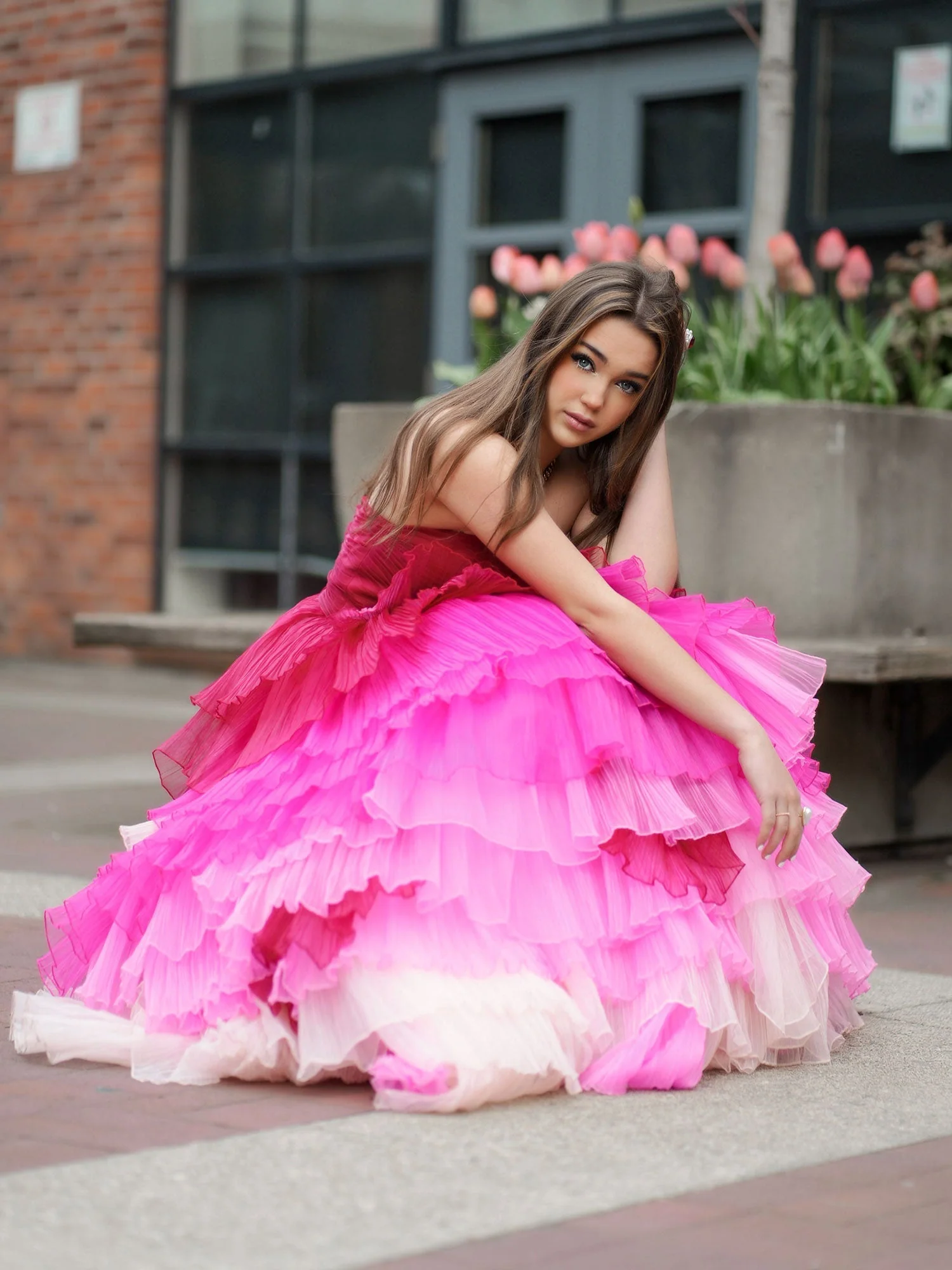 Sweetheart Pleated Bodice Long Prom Dress with Ruffles - Image 6