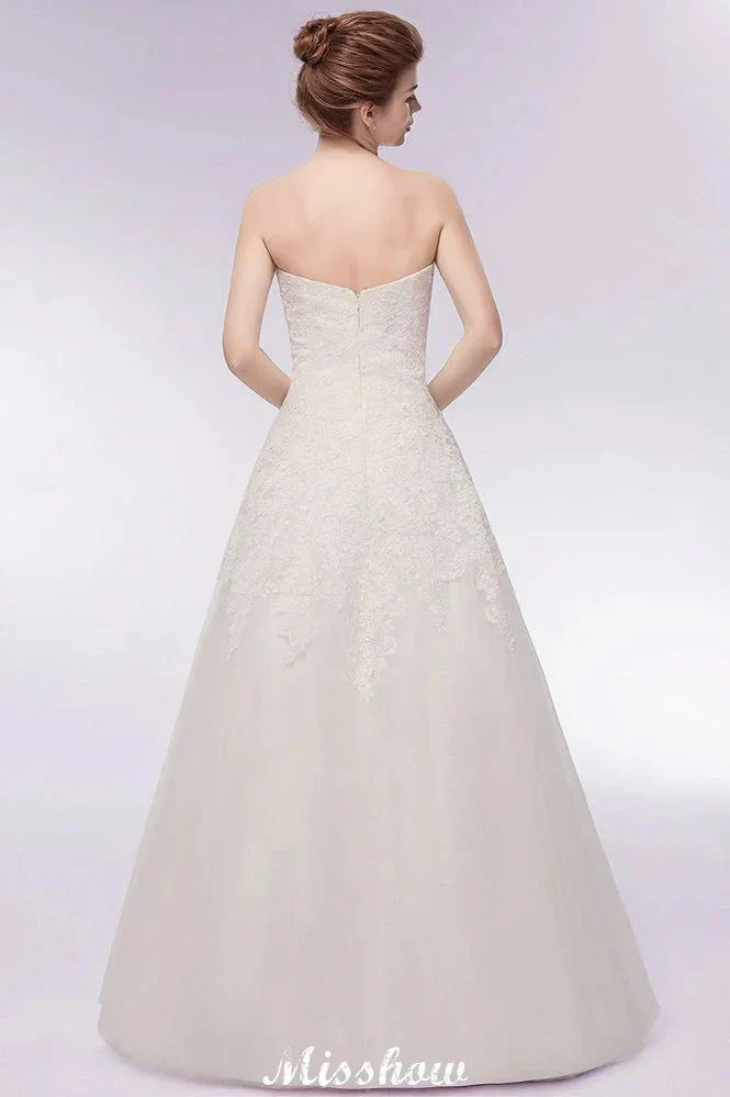 Sweetheart Strapless A-line Long Lace Tulle Wedding Dresses - Image 2