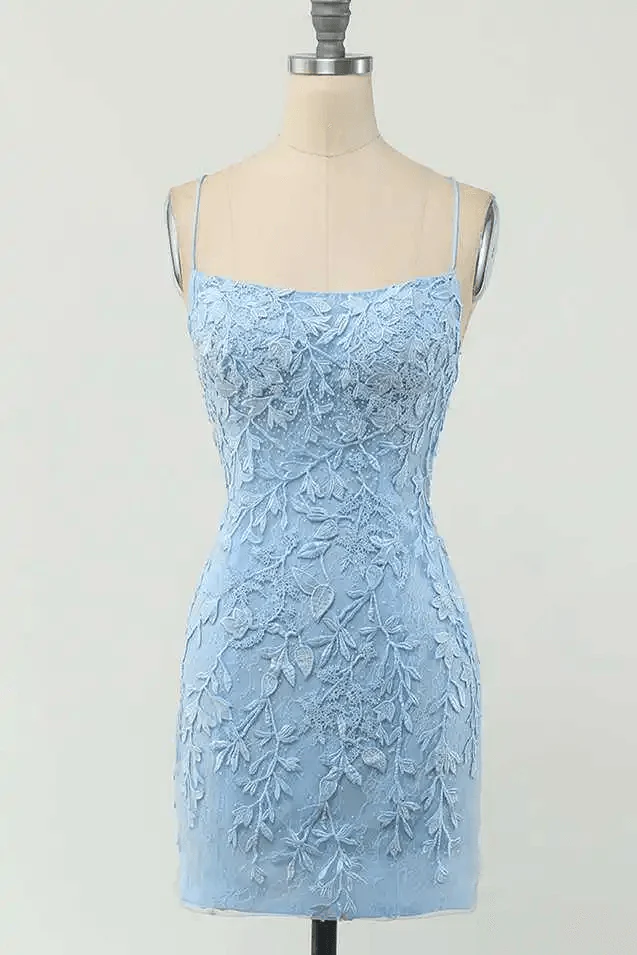 Tie Back Appliqued Sheath Pink Short Prom Dress Homecoming Dress PD327 - Image 6