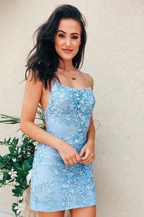 Tie Back Appliqued Sheath Pink Short Prom Dress Homecoming Dress PD327 - Image 7