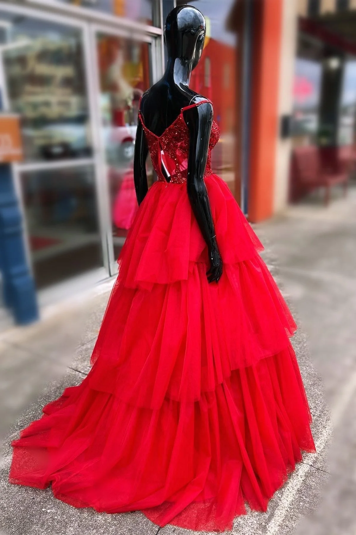 Tiered Ruffle Sequin-Embroidery Corset Long Prom Gown - Image 3