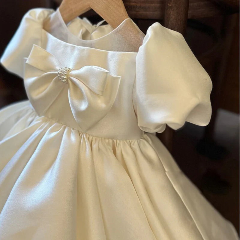 Toddler Communion Dress Satin Bow Princess Dress - Image 4