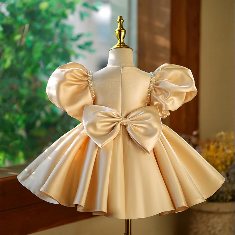 Toddler Communion Dress Wedding Pearl Big Bow-knot Princess Dress - Image 4