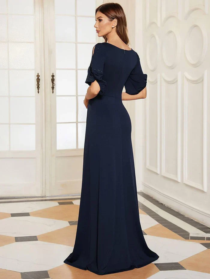 Trendy Round Neck Bodycon Wedding Guest Dress with Sleeves - Image 2