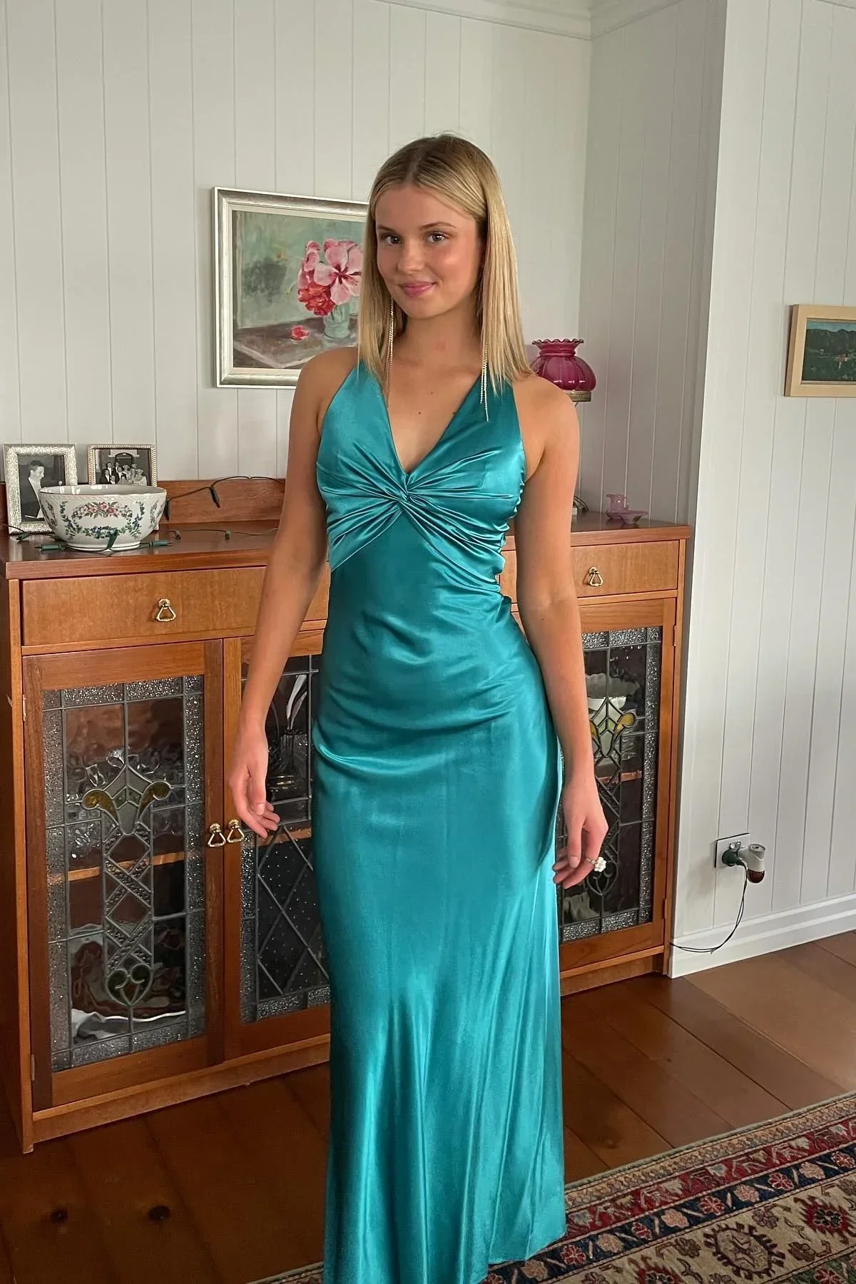 Trendy Sheath Halter Neck Purple Long Party Dress with Open Back Bowknot - Image 4