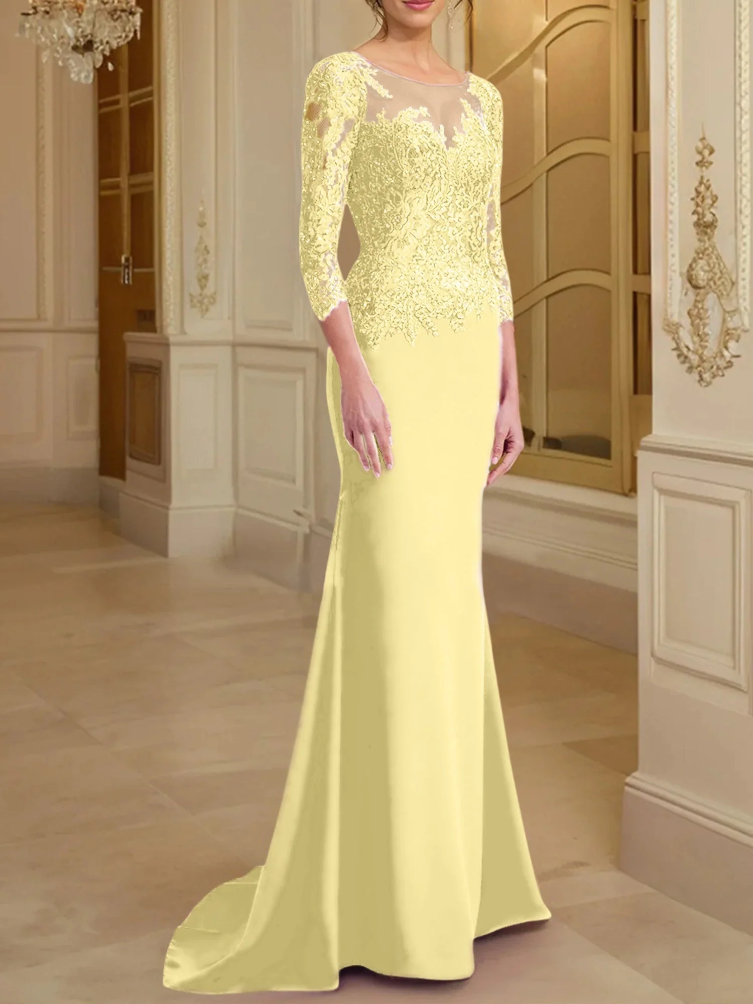 Trumpet/Mermaid Scoop Long Sleeves Mother of the Bride Dresses With Lace - Image 10