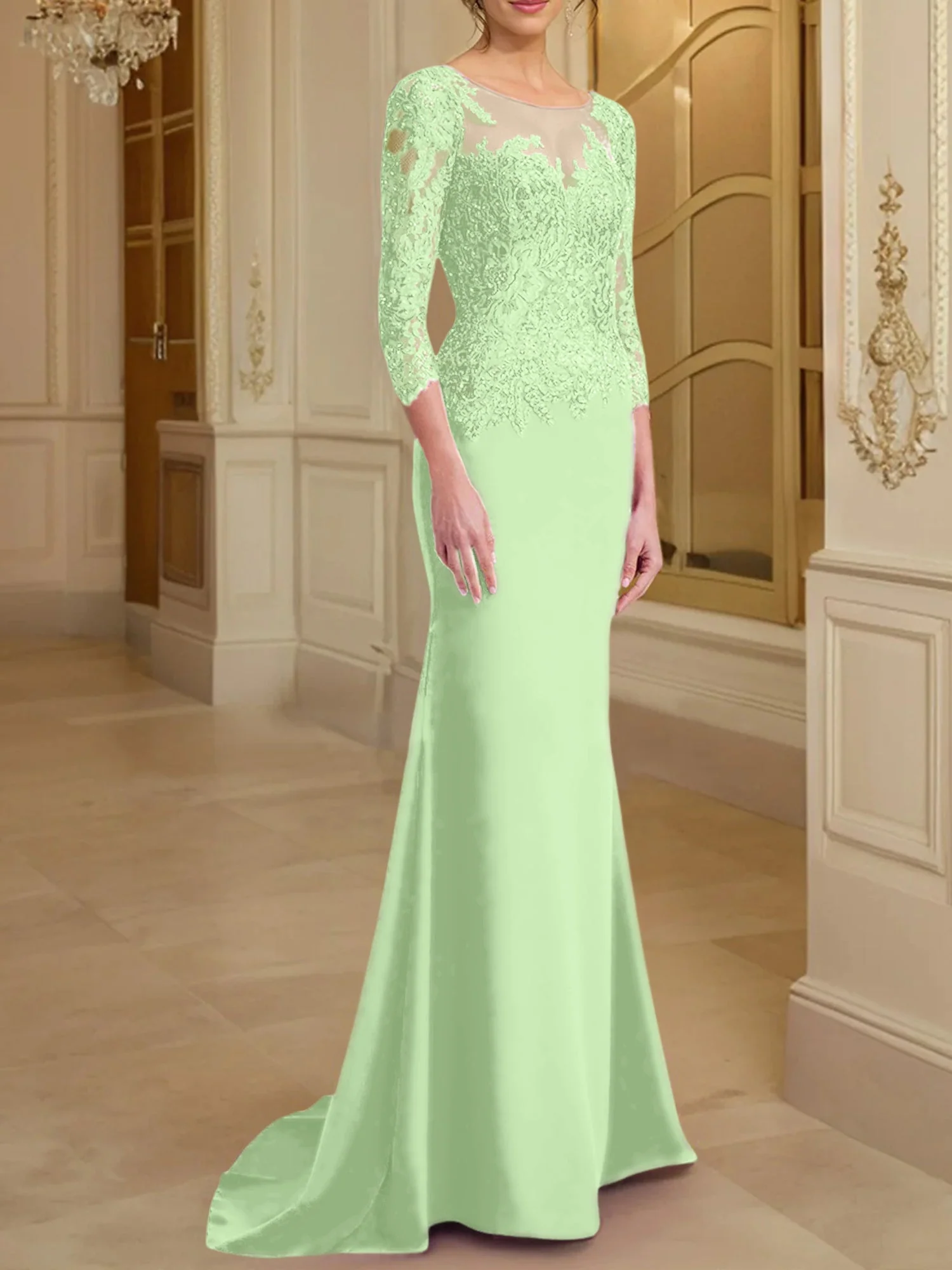 Trumpet/Mermaid Scoop Long Sleeves Mother of the Bride Dresses With Lace - Image 106