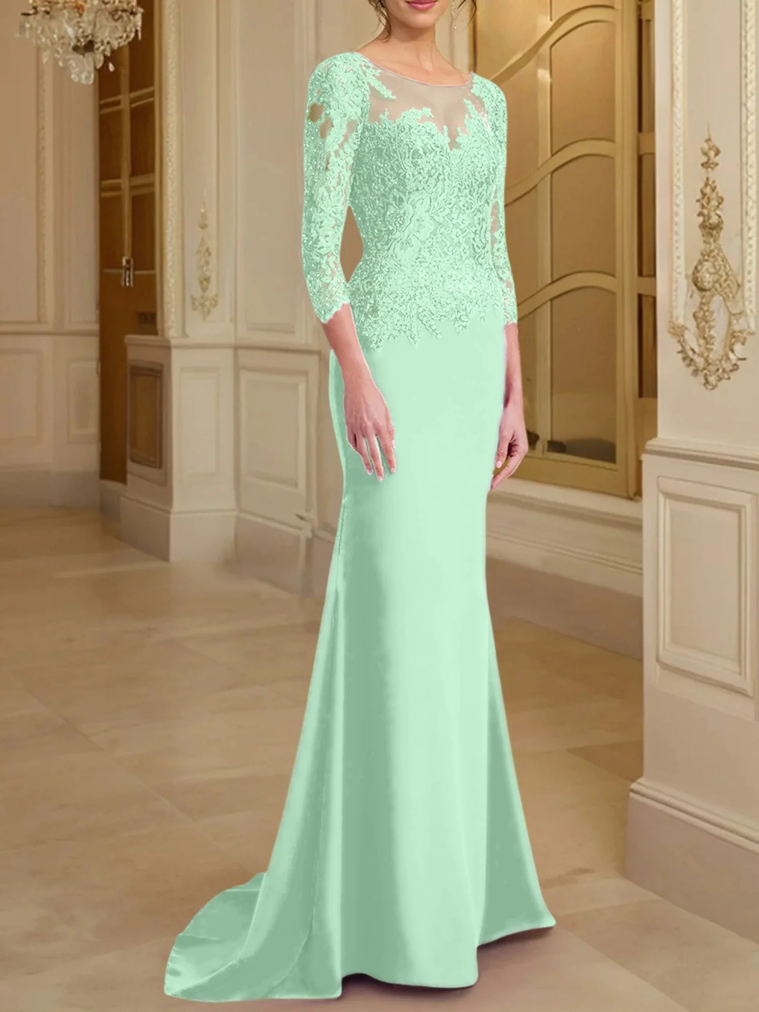 Trumpet/Mermaid Scoop Long Sleeves Mother of the Bride Dresses With Lace - Image 39