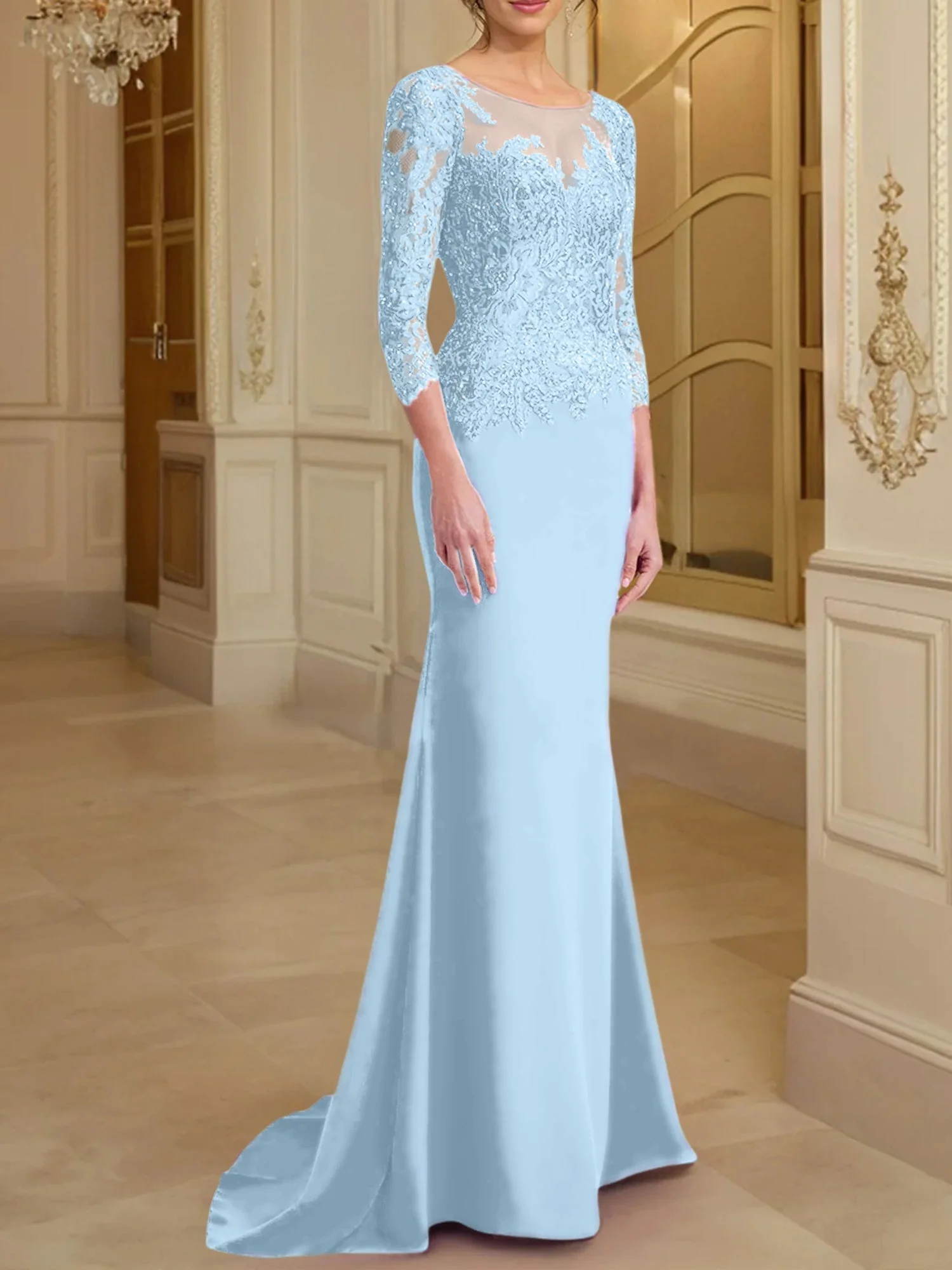 Trumpet/Mermaid Scoop Long Sleeves Mother of the Bride Dresses With Lace - Image 60