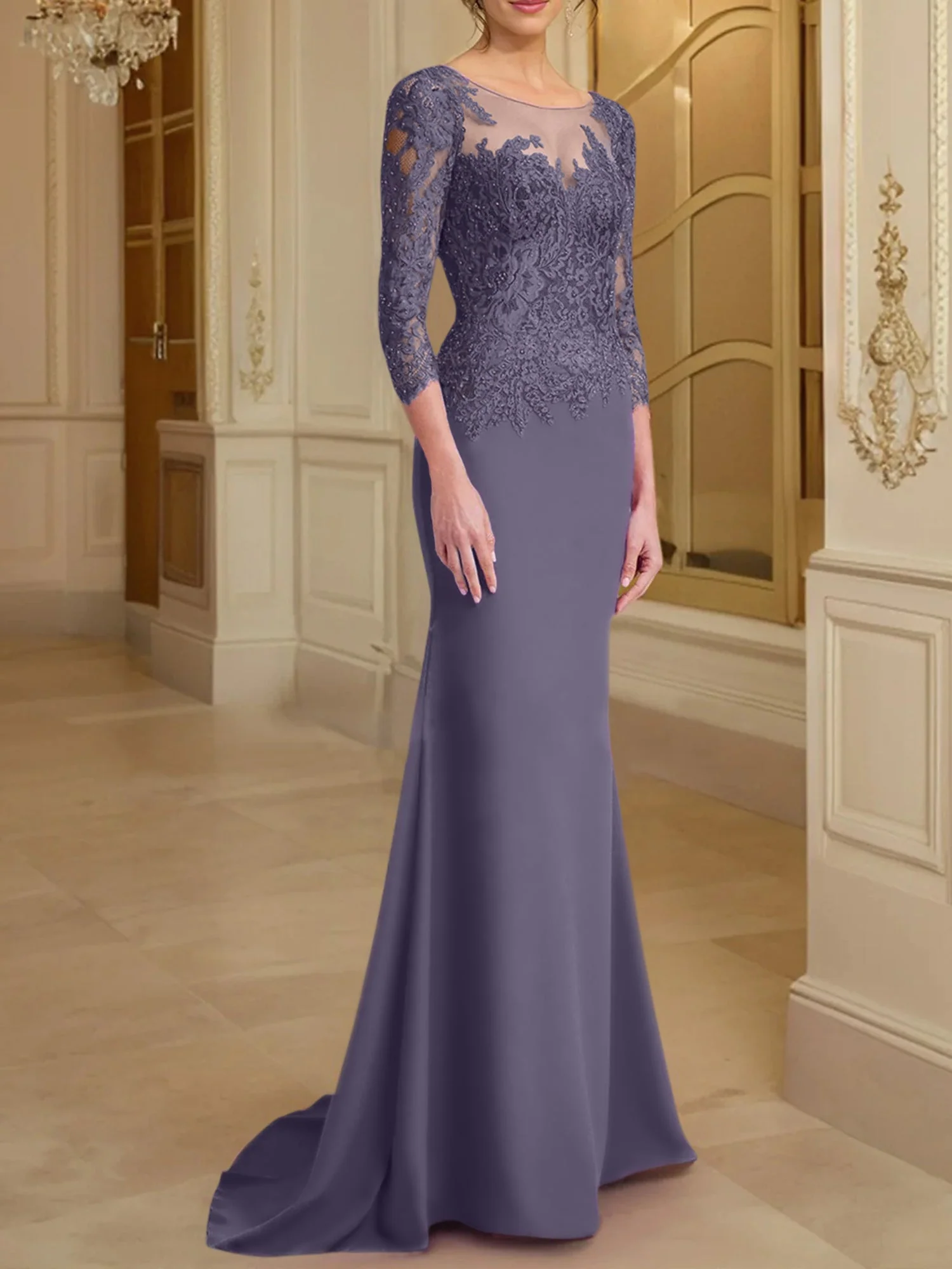 Trumpet/Mermaid Scoop Long Sleeves Mother of the Bride Dresses With Lace - Image 63