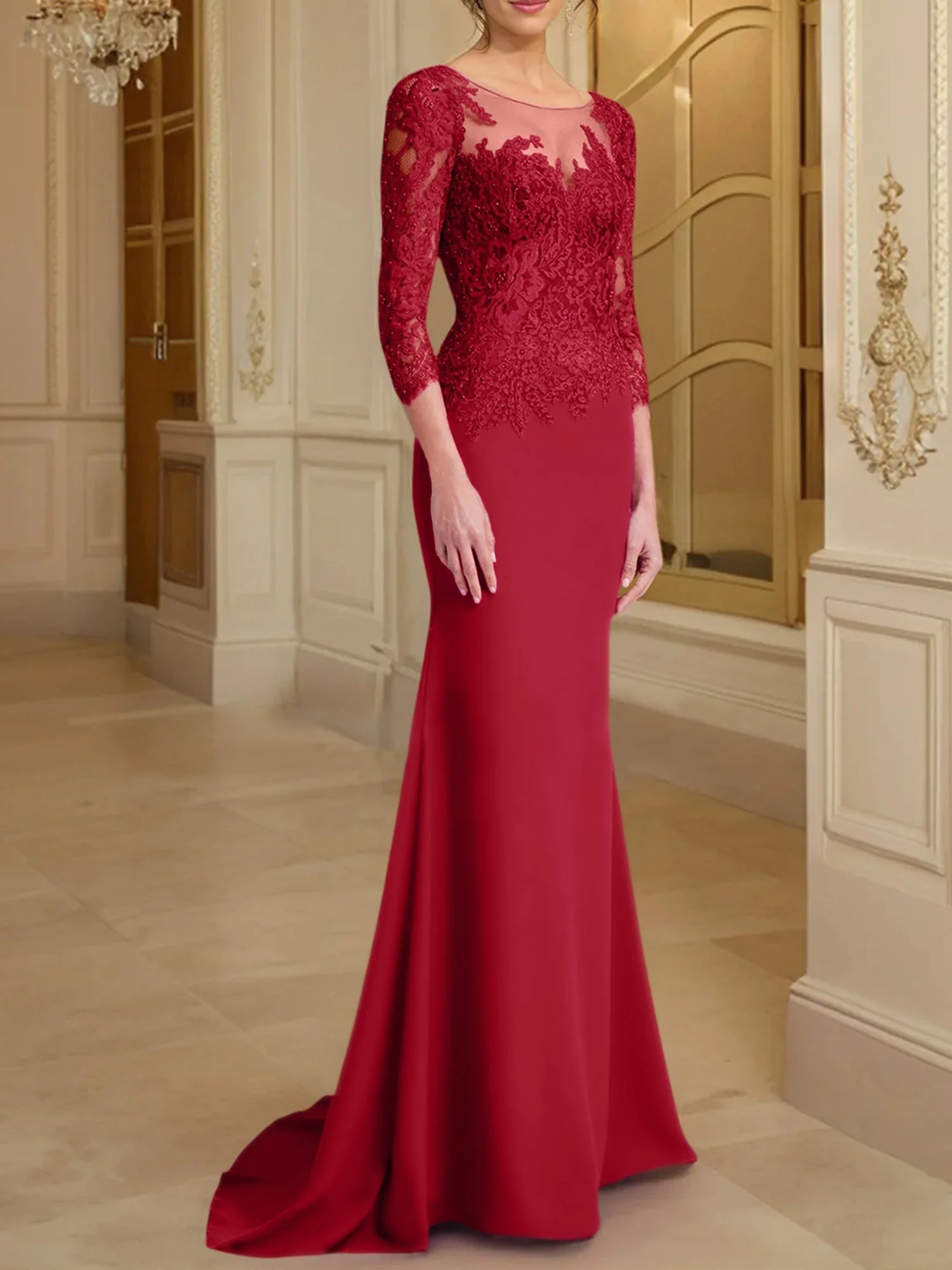 Trumpet/Mermaid Scoop Long Sleeves Mother of the Bride Dresses With Lace - Image 68