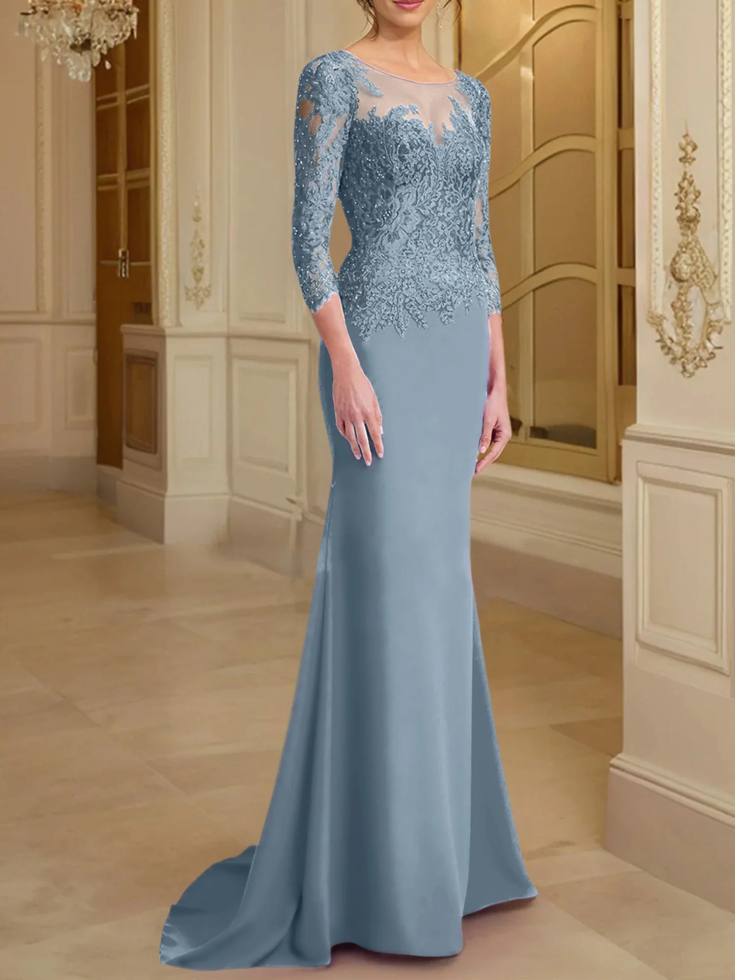 Trumpet/Mermaid Scoop Long Sleeves Mother of the Bride Dresses With Lace - Image 82