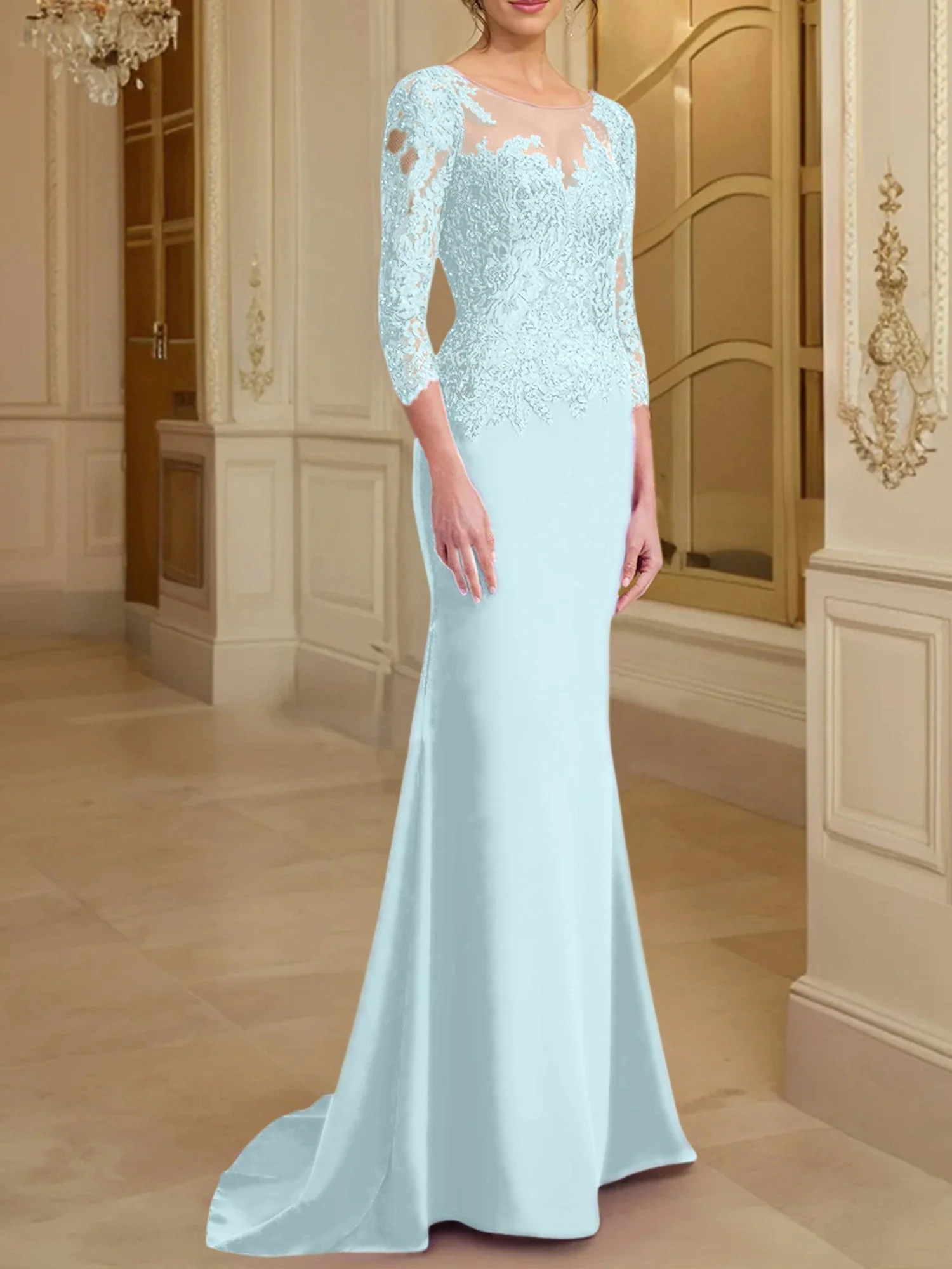 Trumpet/Mermaid Scoop Long Sleeves Mother of the Bride Dresses With Lace - Image 97